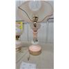 Image 2 : Pair of Vintage Hand-Painted Pink Milk Glass Rose Motif Electric Hurricane Parlor Lamps