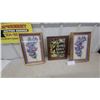 Image 1 : Pair of Framed Purple Floral Cross-Stitch Artworks and Framed "Home Sweet Home" Bird Print