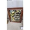 Image 2 : Pair of Framed Purple Floral Cross-Stitch Artworks and Framed "Home Sweet Home" Bird Print