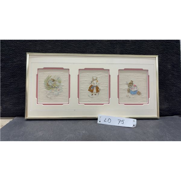 Framed Beatrix Potter Embroideries by B. Joyce Hunter, 1995/96, Set of Three Characters