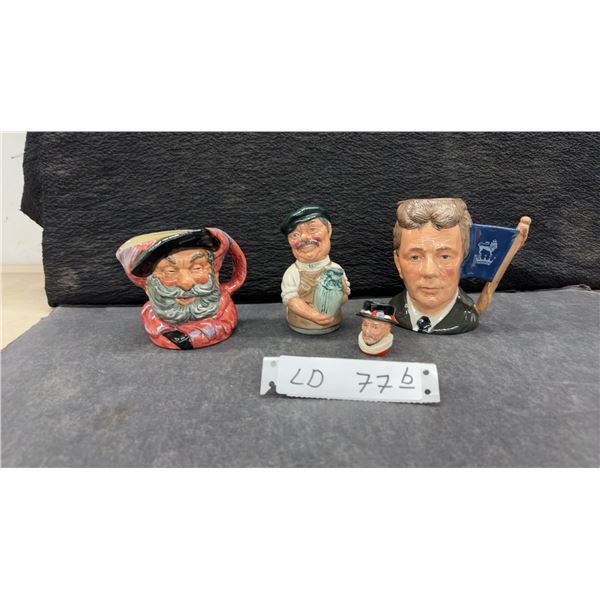 Royal Doulton Character Jugs Including Michael Doulton D6808, Old Charley, and More, Tallest 4 1/2”