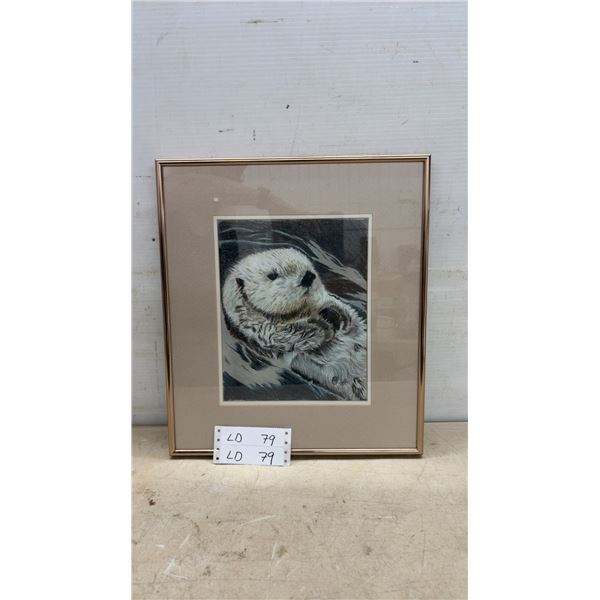 Framed Sea Otter Colored Pencil Drawing or Print, Signed and Dated 1998, 16 × 14”