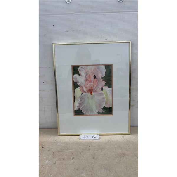Framed 1995 Watercolor Painting of Pink Iris, Artist Signed, Gold-Tone Frame, 20 × 16”