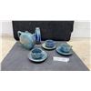 Image 1 : O'Tère French Art Pottery Set with Teapot, Vase, and Three Demitasse Cups with Saucers