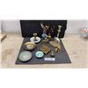 Image 1 : Three Cloisonné Enamel Vases with Decorative Floral Stems, Brass Figurines, Candlestick Holders