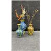 Image 3 : Three Cloisonné Enamel Vases with Decorative Floral Stems, Brass Figurines, Candlestick Holders