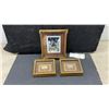 Image 1 : Framed Petit Point "Night Scene" by B. Joyce Hunter, 8 × 7” and Two Miniature Urban Scene Prints