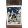 Image 4 : Framed Petit Point "Night Scene" by B. Joyce Hunter, 8 × 7” and Two Miniature Urban Scene Prints