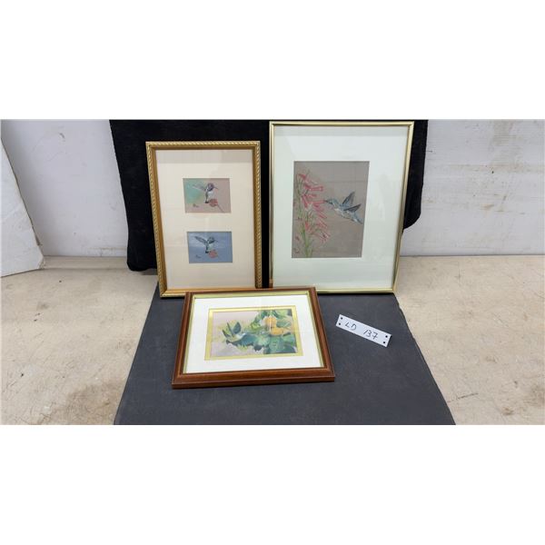 Three Framed Original Hummingbird Artworks, Signed and Dated, 14 1/2 × 11 1/2”