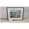 Image 1 : K.F. Martin Framed Original Watercolor Painting, Marsh Landscape With Birds and Cloudy Sky