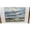 Image 5 : K.F. Martin Framed Original Watercolor Painting, Marsh Landscape With Birds and Cloudy Sky