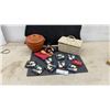 Image 1 : Woven Sewing Basket, Wicker Lidded Pot, Unicorn Needlepoint Squares, Embroidered Sewing Kit