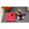Image 5 : Woven Sewing Basket, Wicker Lidded Pot, Unicorn Needlepoint Squares, Embroidered Sewing Kit