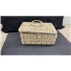 Image 8 : Woven Sewing Basket, Wicker Lidded Pot, Unicorn Needlepoint Squares, Embroidered Sewing Kit