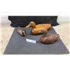 Image 1 : Three. Hand-Carved Wooden Ducks, Largest 6 1/4 × 13 × 5 1/4”