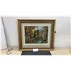 Image 1 : Framed Needlepoint Tapestry of Autumn Landscape With Trees and Water in Gilt Frame, 24 × 27”