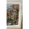 Image 6 : Framed Needlepoint Tapestry of Autumn Landscape With Trees and Water in Gilt Frame, 24 × 27”