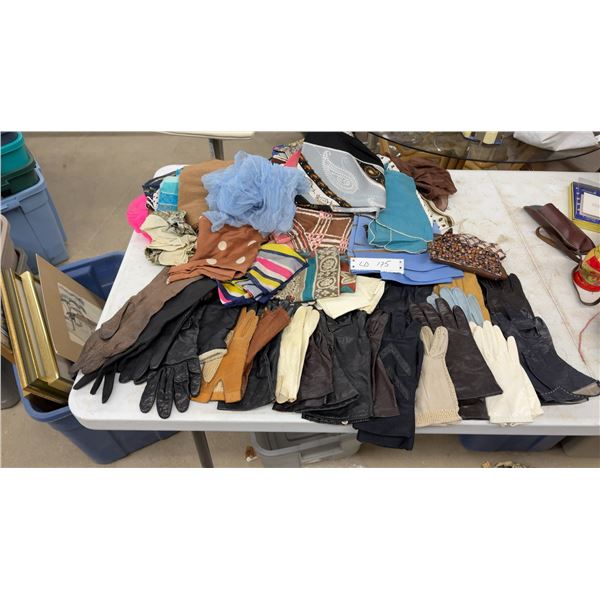 Vintage Ladies' Leather Gloves and Silk Scarves Collection With Pheasant, Paisley, and Plaid Prints