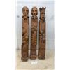 Image 1 : Set of Three Hand-Carved Wooden Folk Art Figural Pillars, Woman, Bearded Man, and Crowned King