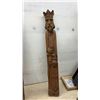 Image 2 : Set of Three Hand-Carved Wooden Folk Art Figural Pillars, Woman, Bearded Man, and Crowned King