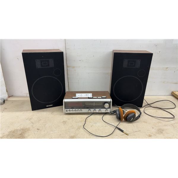 Sears AM/FM Stereo Calendar Clock Receiver with Sharp Speakers and Headphones, circa 1978