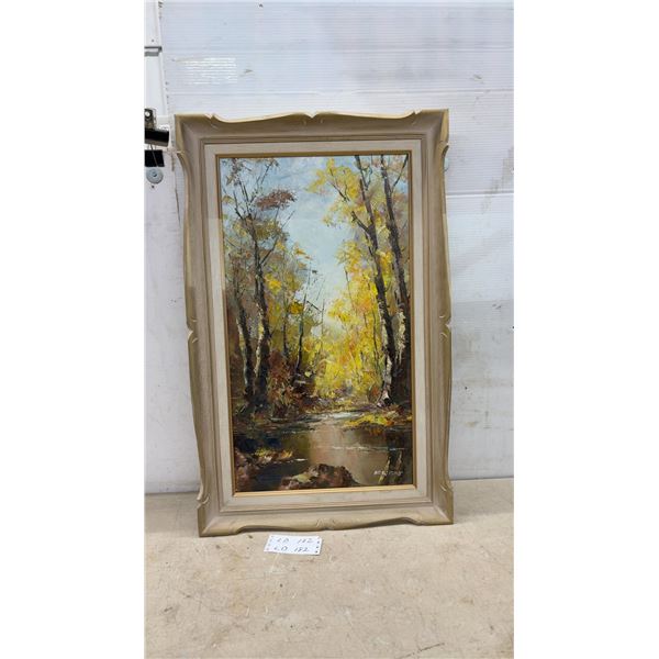 Signed Aggery Impressionist Oil Painting, Autumn Forest Landscape With River, Framed
