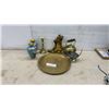Image 1 : Brass Lot: Cloisonné Vases, Candlestick, Boot, Kettle, Scoop, and Tray