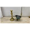 Image 5 : Brass Lot: Cloisonné Vases, Candlestick, Boot, Kettle, Scoop, and Tray