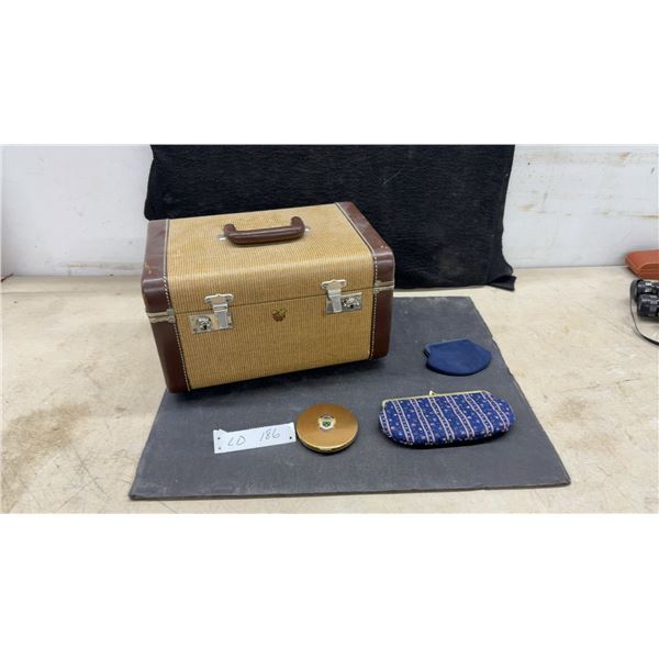 Vintage Schani Train Case with Compact Mirror and Coin Purses
