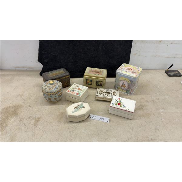 Vintage Decorative Tins and Embroidered Trinket Boxes Including Beatrix Potter