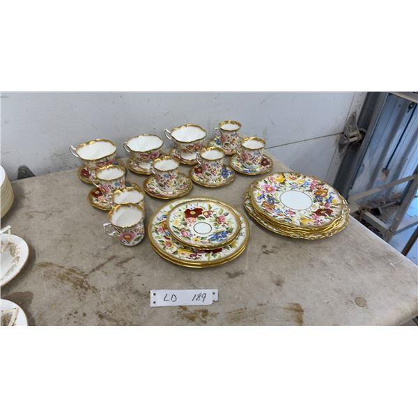 Hammersley and Co. Bone China Floral Tea Set with Gold Trim, Cups, Saucers, and Plates, 28 Pieces