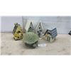 Image 1 : Decorative Birdhouses with Palm Tree, Floral, and Shingle Designs and Mushroom Garden Statue