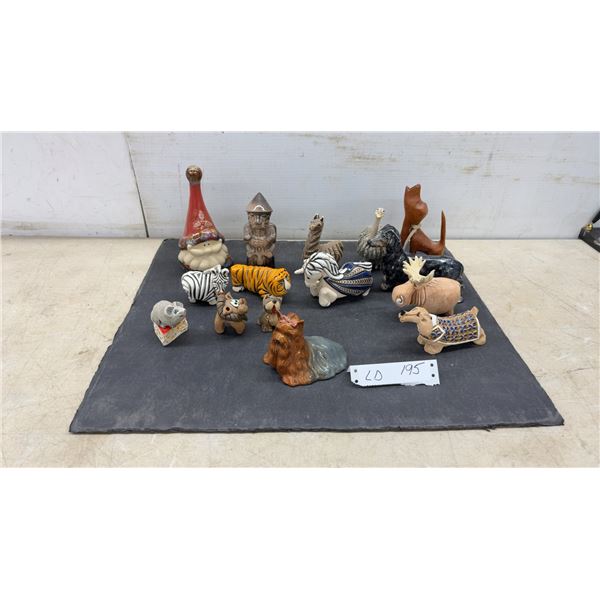 Assorted Ceramic Figurines Including Santa Gnome, Animals, Tiger, Zebra, Moose