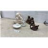 Image 1 : Carved Wooden Dachshund Bookends, Girl With Dog Figurine, Swan Dish, Hummingbird Music Box