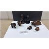 Image 1 : Hand-Carved Wooden Sculptures Including Elephants, Busts, and Turtles