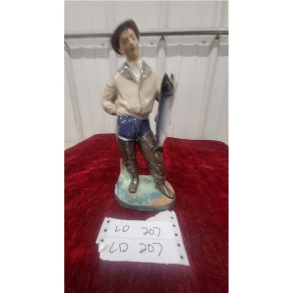 Leo Mol Porcelain Fisherman Figurine with Fish