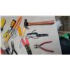 Image 4 : Red Metal Toolbox with Assorted Hand Tools: Wrenches, Screwdrivers, Pliers, Hammer