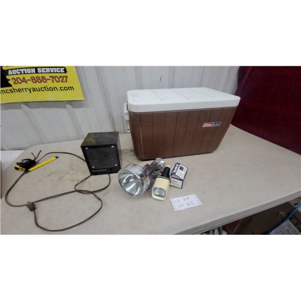 Coleman Sportster Cooler, Vintage Spotlight, Flashlight, AC Adapter