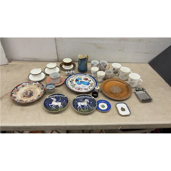 Assortment of China Including Wedgwood Perfection Teacups, Unicorn Plates, Mugs, Pitcher