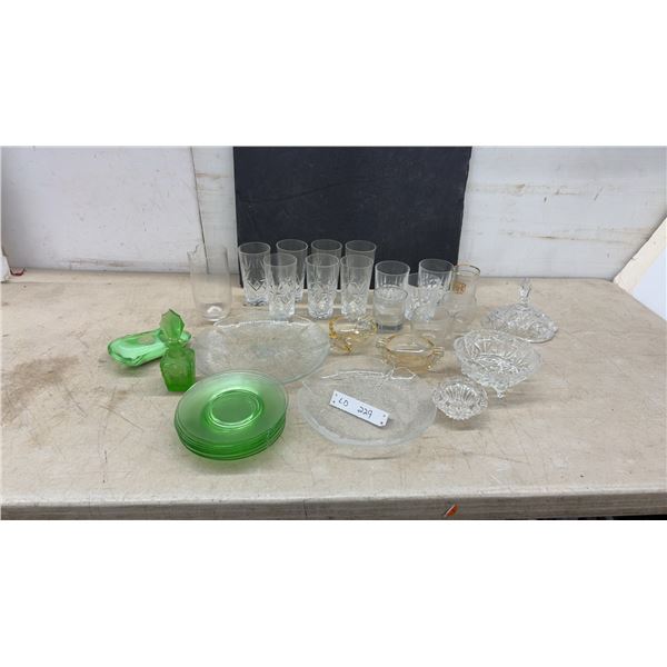 perfume Decanter, Dish, Plates, Cut Crystal Tumblers