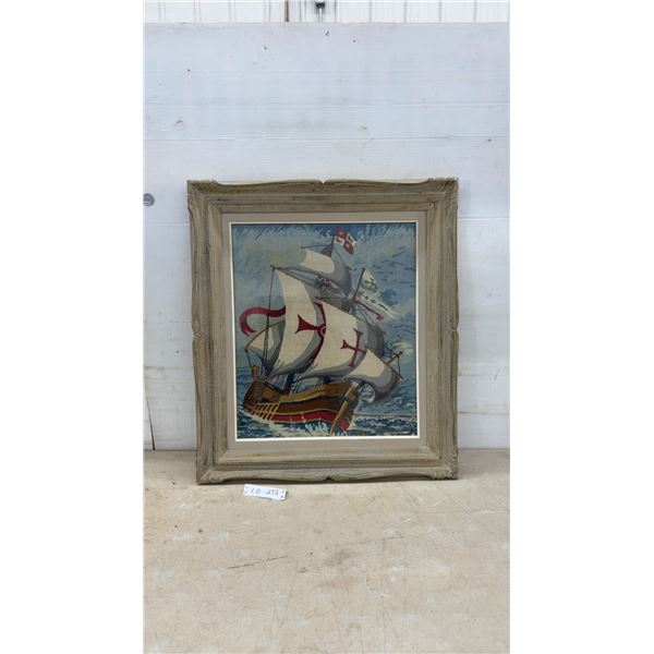 Framed "Santa Maria" Petit Point Needlepoint by Beatrice Joyce Hunter, 31 × 27”