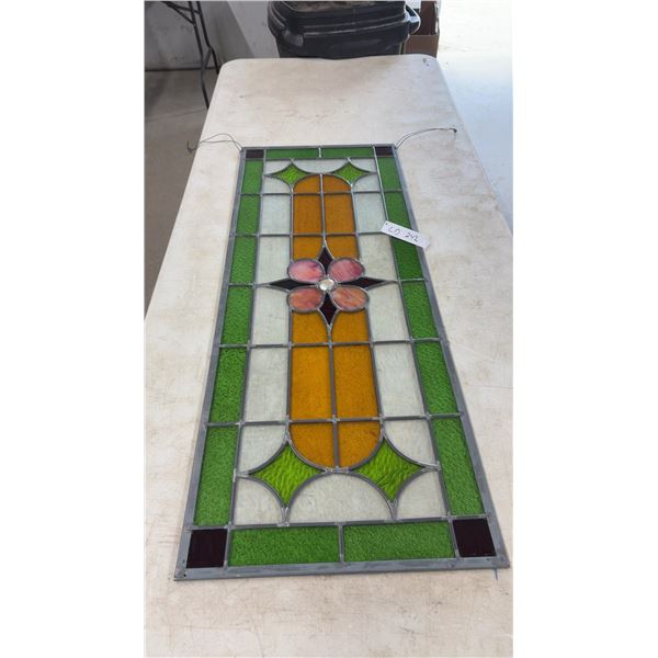 Rectangular Stained Glass Panel with Floral Design, 42 × 16”