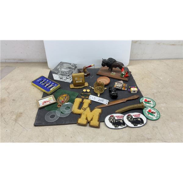 H. Stern Gemstone Pkg, Crystal Ashtray, "U of M" Patch, Bison Figurine