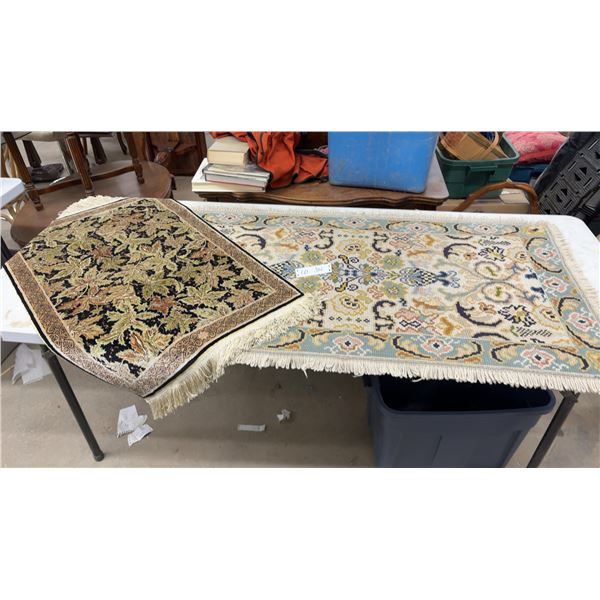 Oriental Floral Area Rug, 50 × 28” and Autumnal Leaf Pattern Fringed Rug, 48 × 24”