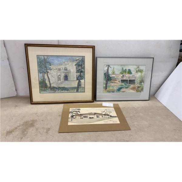 Arnold Ross Watercolor of Laura Secord School, Framed House Watercolor, and Architectural
