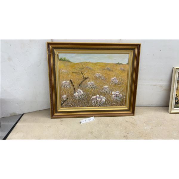 Framed Landscape Oil Painting by E. C. Busch, Wildflower Field, 21 × 25”