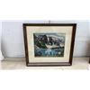 Image 2 : Pair of Framed Needlepoint Artworks, Mountain Lake Landscape 15 × 17” and Yorkshire Terrier