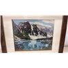 Image 6 : Pair of Framed Needlepoint Artworks, Mountain Lake Landscape 15 × 17” and Yorkshire Terrier