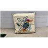 Image 7 : Three Decorative Throw Pillows With Embroidered Bird, Floral, and Kingfisher Designs