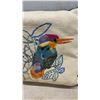 Image 8 : Three Decorative Throw Pillows With Embroidered Bird, Floral, and Kingfisher Designs